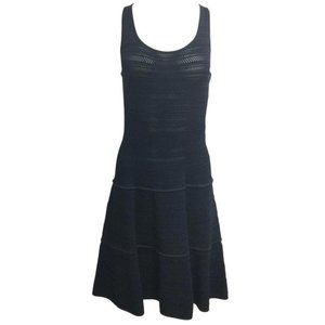 Ralph Lauren Black Label Fit Flare Navy Blue Textured Knit Dress Sz M  $995 MSRP